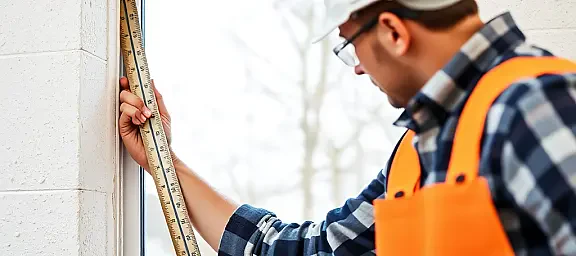 professional measuring window opening with tools, window installation preparation